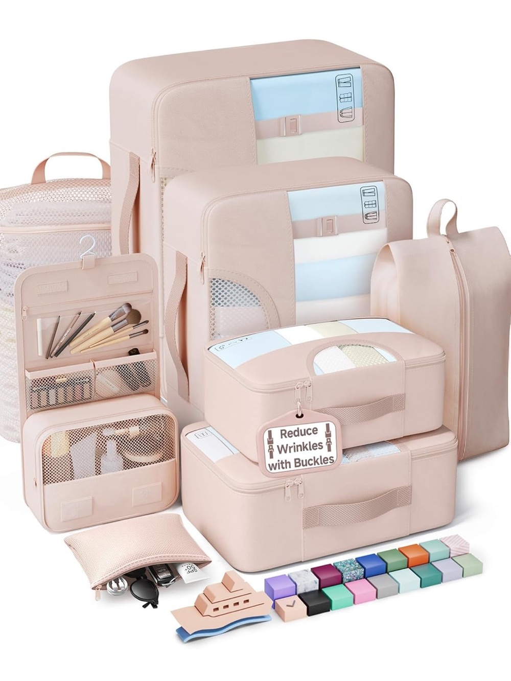 Travel Packing Cubes Set - Blush Pink Home Storage Organizer
